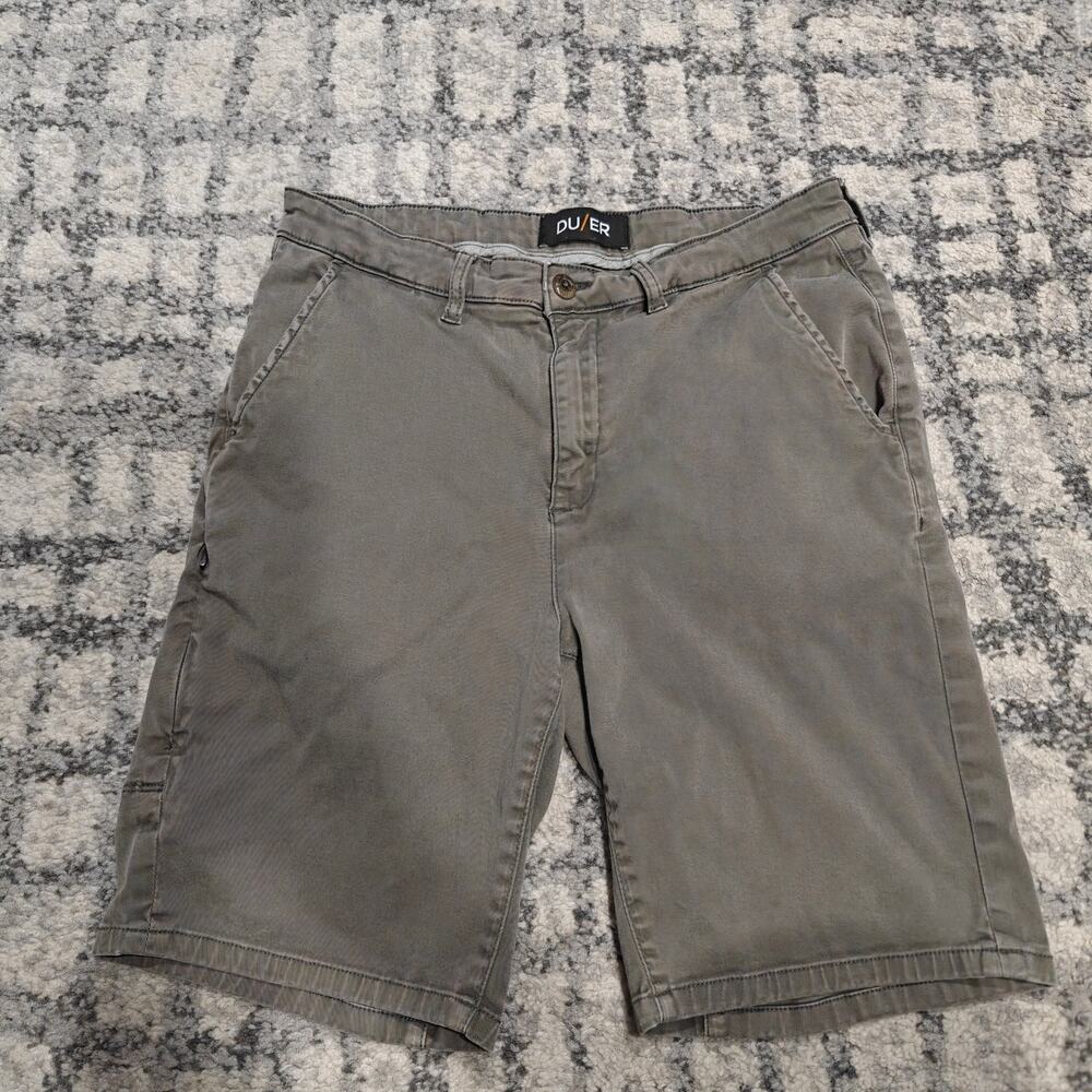 DU/ER Live Lite Adventure Shorts Mens 32 Olive Khaki Stretch Zipper Pocket 9"